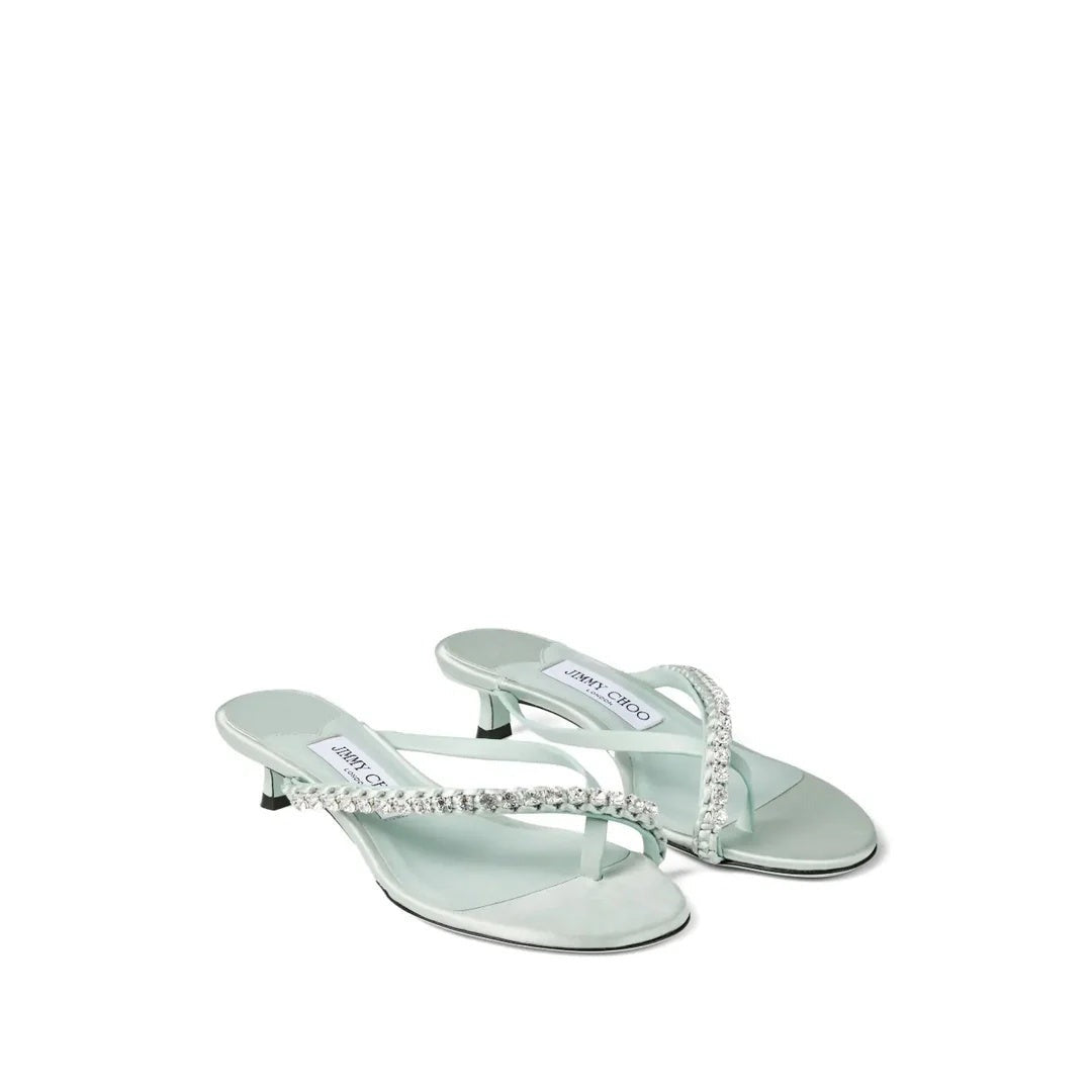 Jimmy Choo Emeristone 35 Suede Heeled Mules - Light Green/Mint