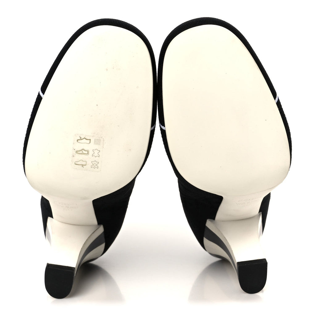 FENDI FF ROCKOKO STRETCH FABRIC OPENWORK SOCK BOOT BLACK & WHITE PEARL