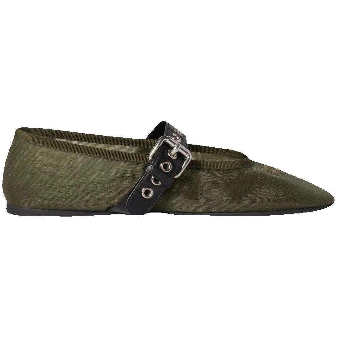 Miu Miu Embroidered Mesh Ballerinas - Green/Olive