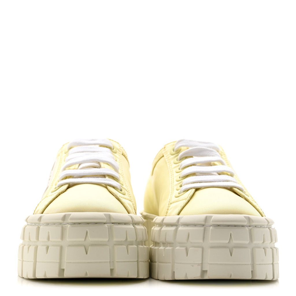 PRADA RE-NYLON GABARDINE TRIANGLE LOGO DOUBLE WHEEL SNEAKERS BLUE