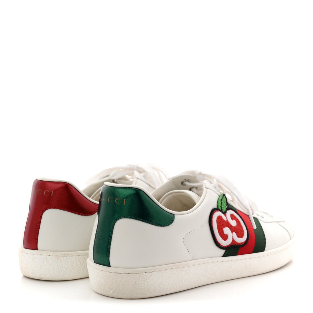 GUCCI CALFSKIN CROCODILE WEB ACE SNEAKERS WHITE GREEN