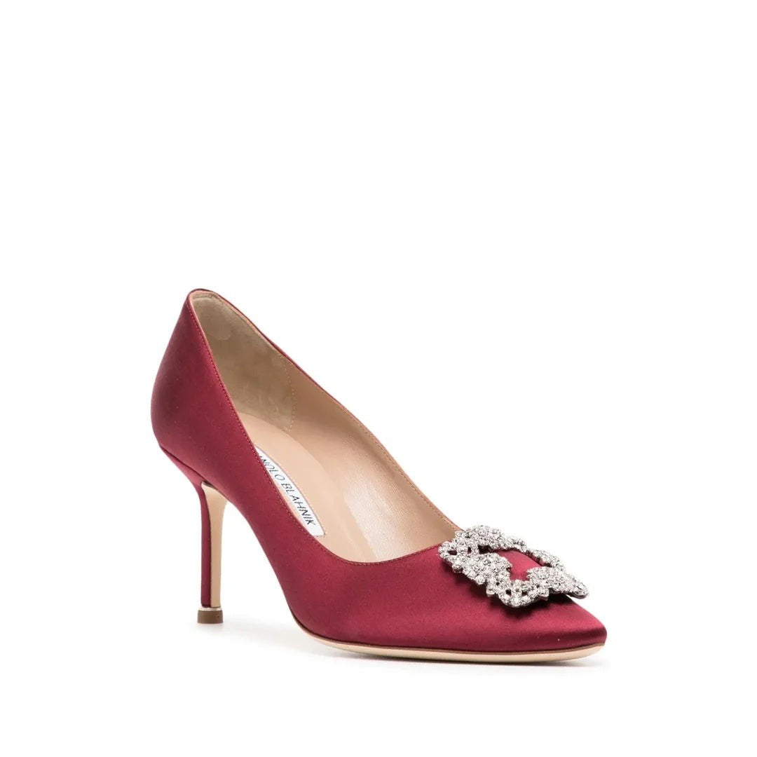 Manolo Blahnik Hangisi 50 Satin Pump - Red/Burgundy