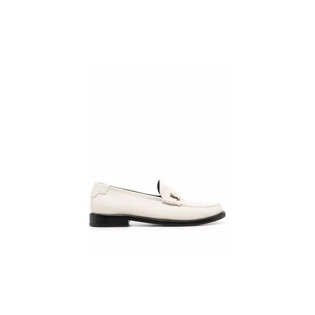 Saint Laurent Logo-Plaque Gathered Loafers - Cream/Ivory