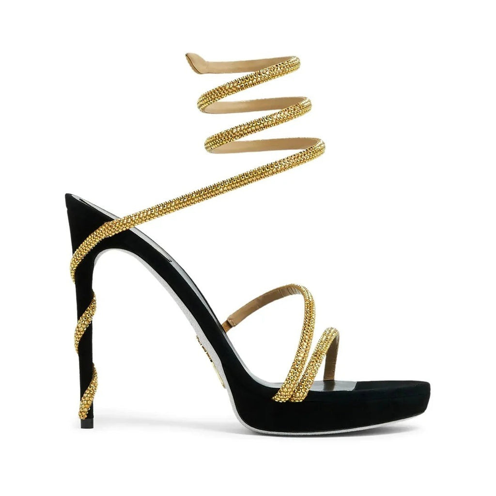 René Caovilla Cleo 40mm Crystal-Embellished Sandal - Black/Gold