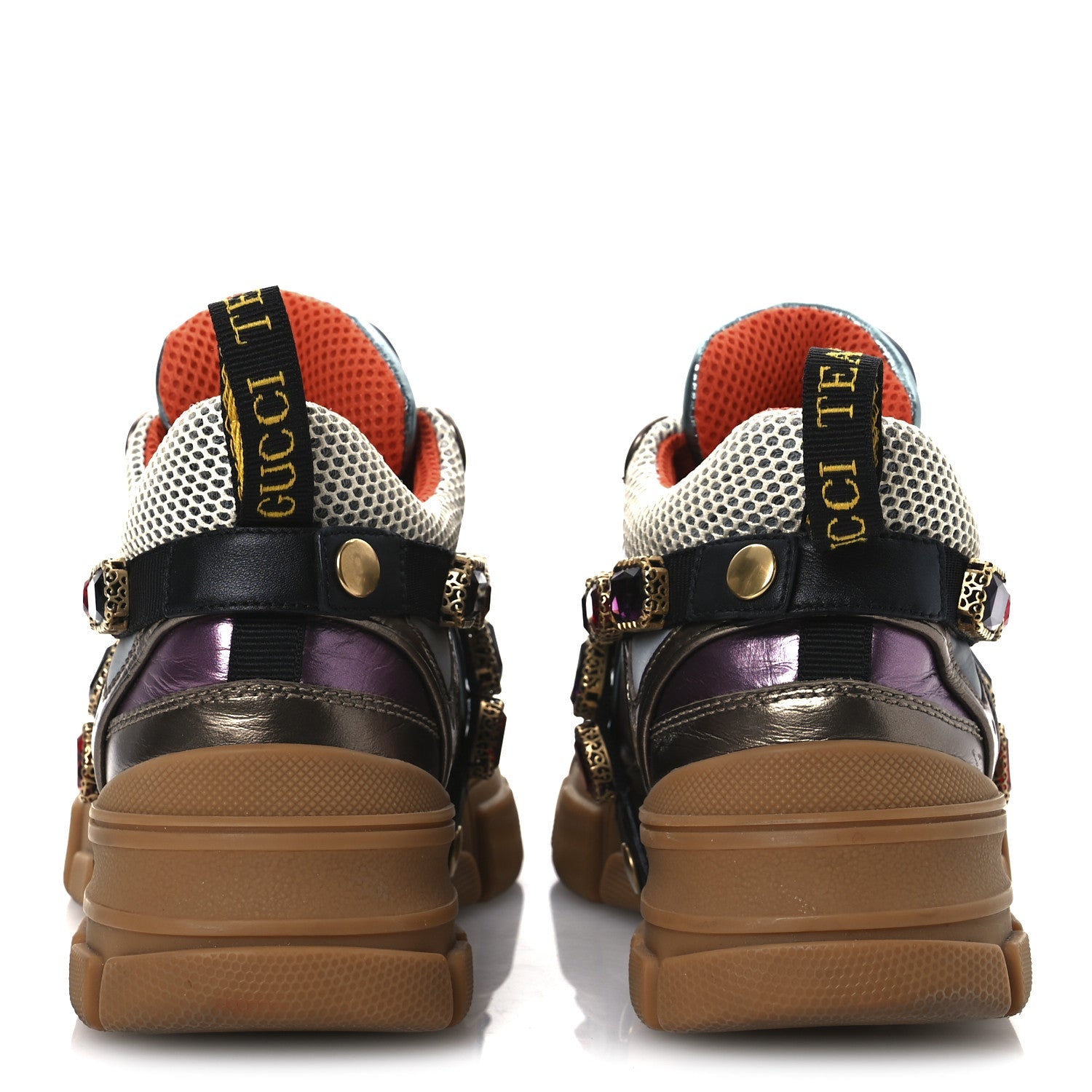 GUCCI FLASHTREK MESH CALFSKIN REMOVABLE CRYSTALS SNEAKERS WHITE