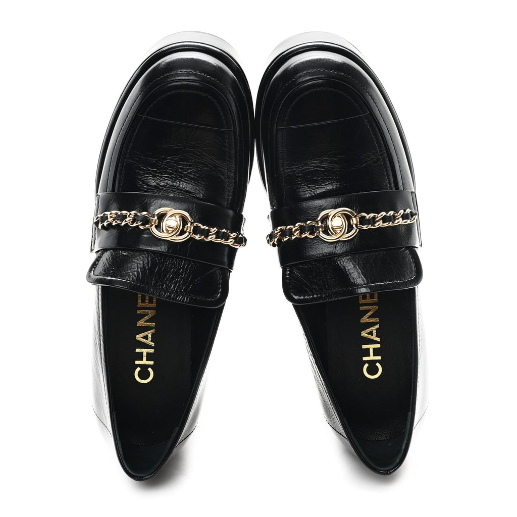 CHANEL 24A CC LOGO LOAFER/MOCCASINS SHINY CALFSKIN BLACK