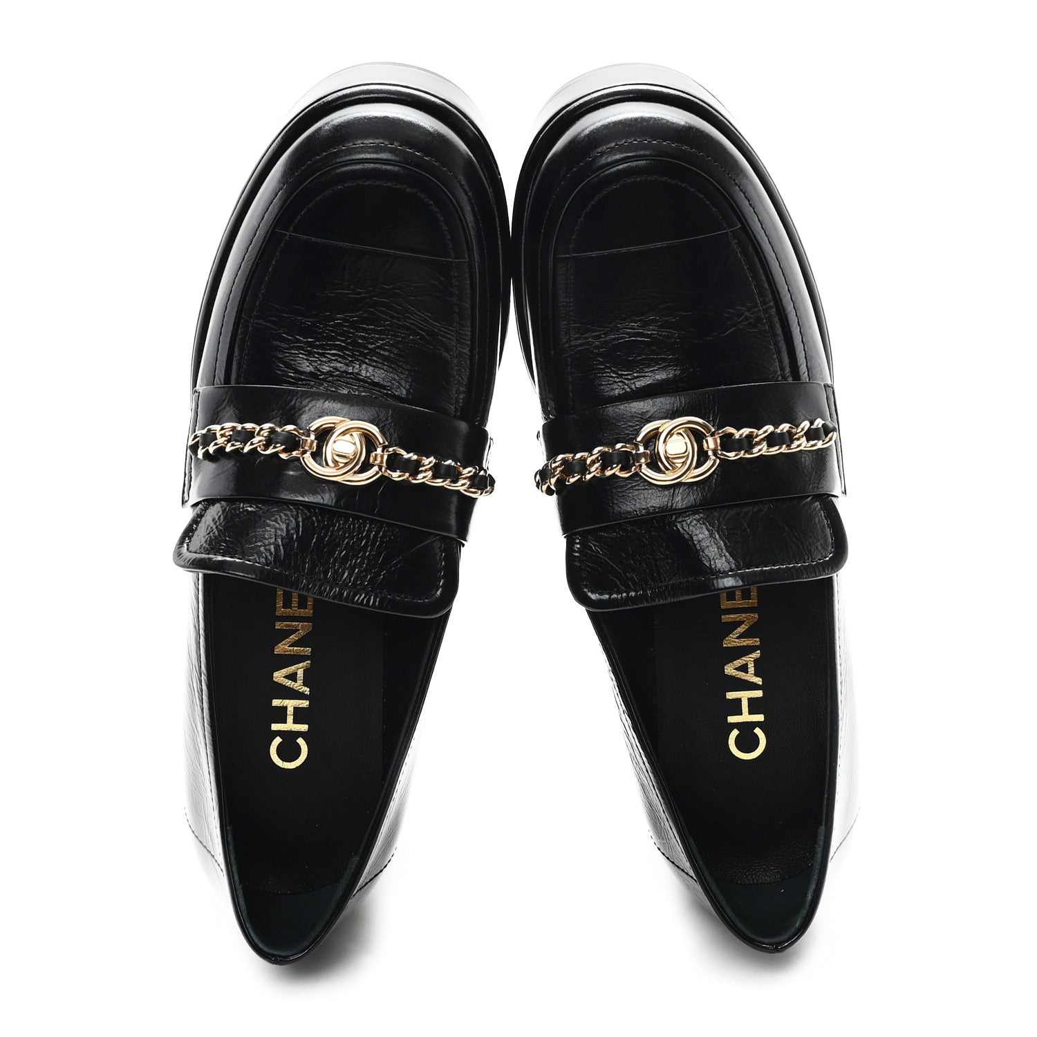 CHANEL 24A CC LOGO LOAFER/MOCCASINS SHINY CALFSKIN BLACK