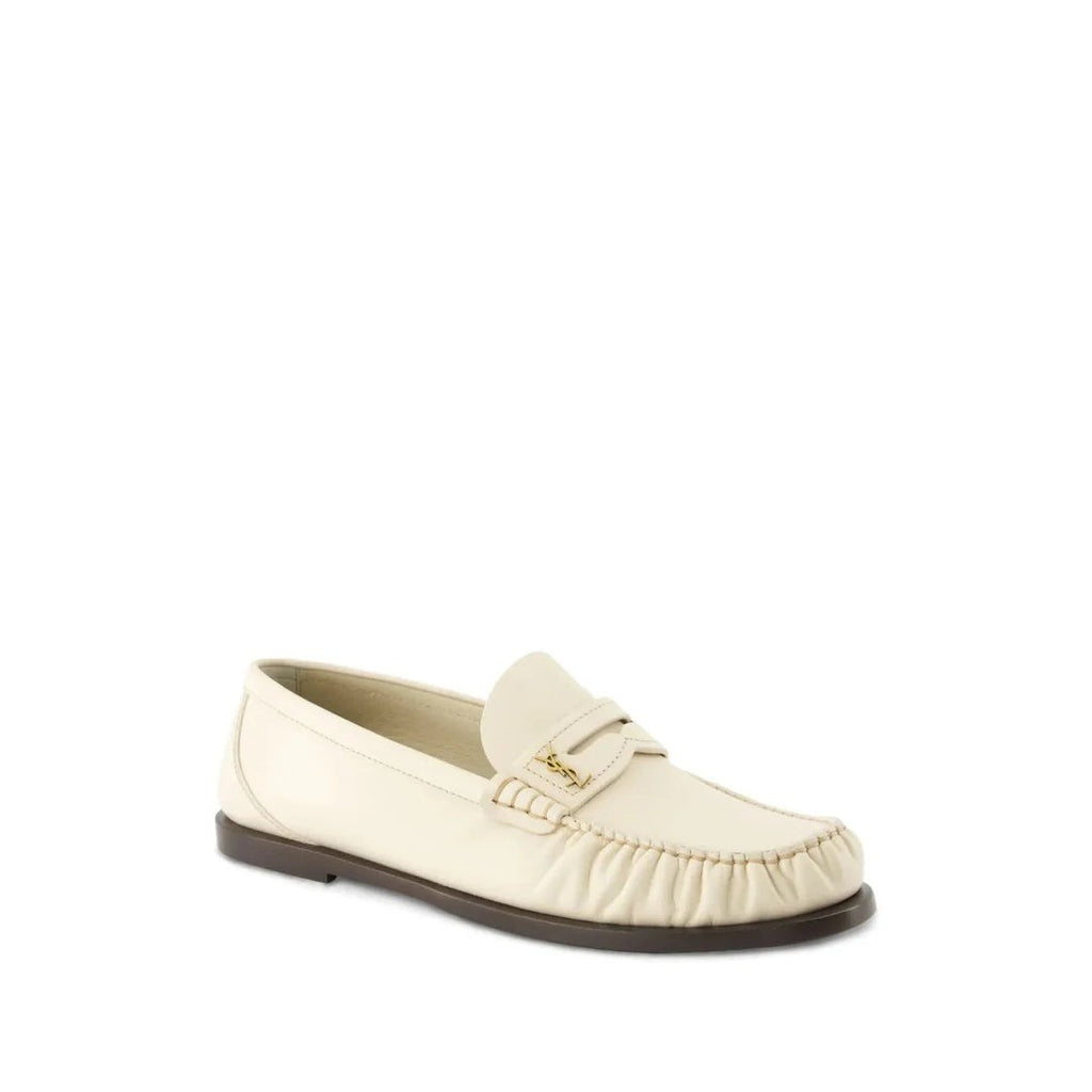 Saint Laurent Logo-Plaque Leather Loafers - White/Cream