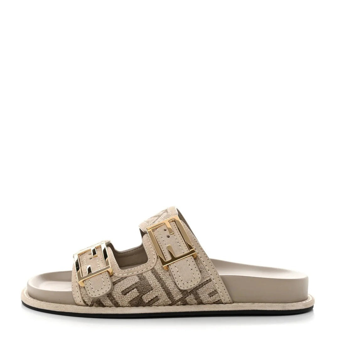 Fendi Jacquard FF Promenade Flatform Slide Sandal Tobacco Tortoise - Beige/Cream