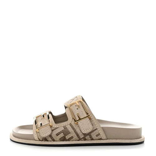 Fendi Jacquard FF Promenade Flatform Slide Sandal Tobacco Tortoise - Beige/Cream
