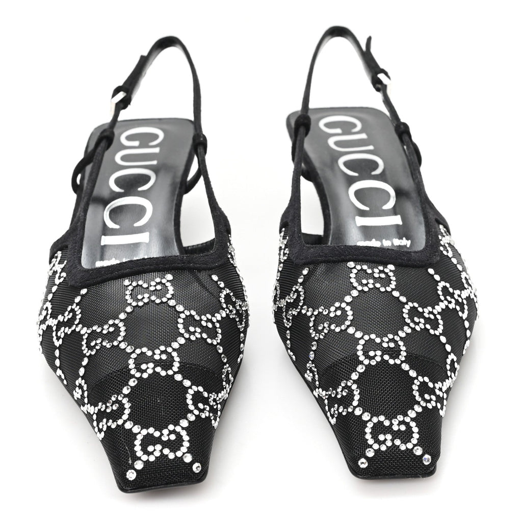 GUCCI CRYSTAL GG MONOGRAM SLINGBACK PUMPS BLACK
