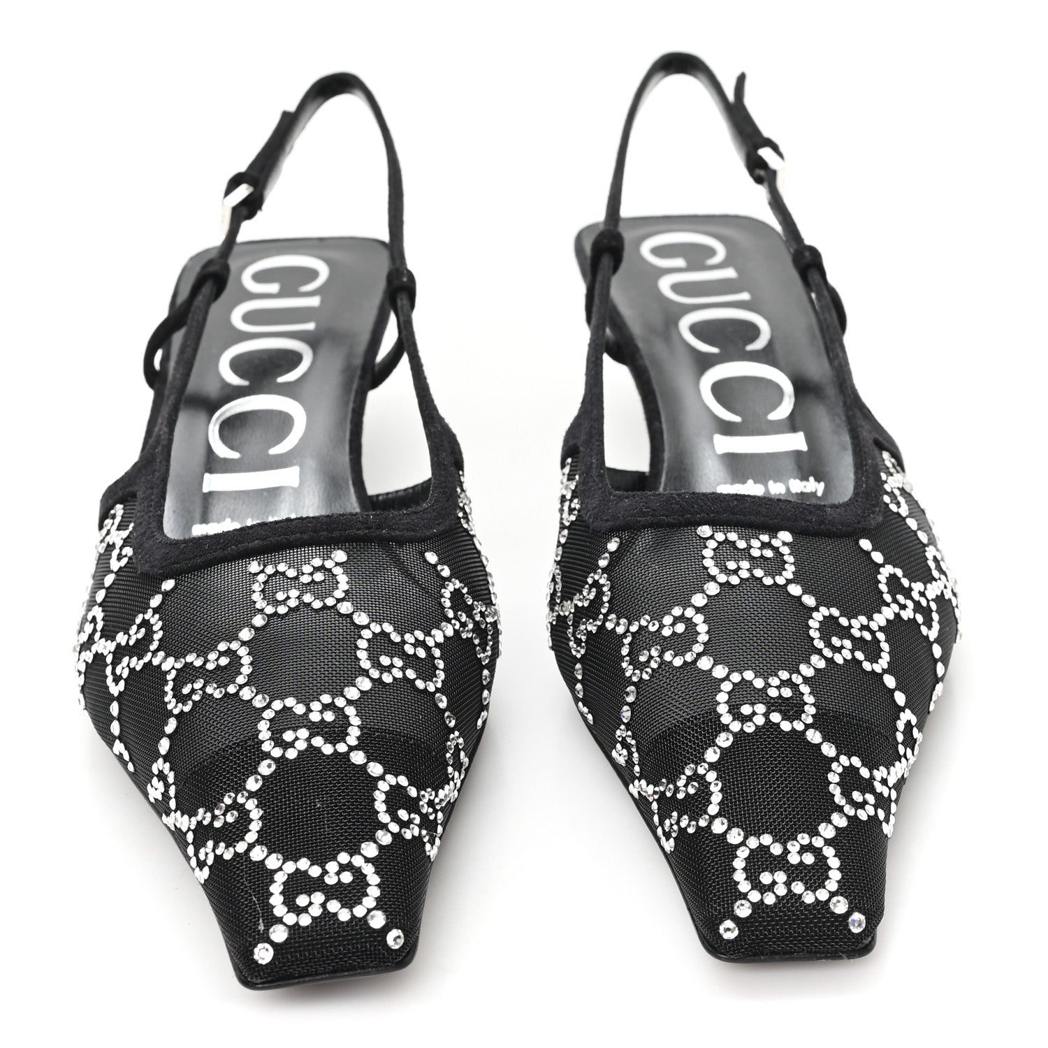 GUCCI CRYSTAL GG MONOGRAM SLINGBACK PUMPS BLACK