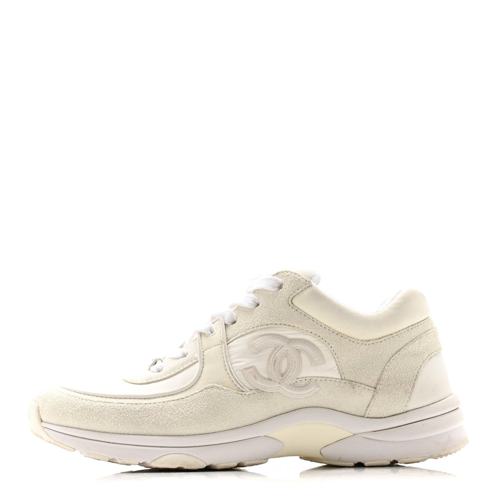 CHANEL FABRIC SUEDE CALFSKIN CC SNEAKERS PINK BEIGE PINK & WHITE