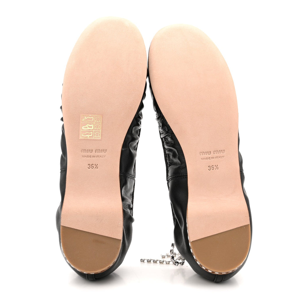 MIU MIU NAPPA CRYSTAL BALLET FLAT BLACK
