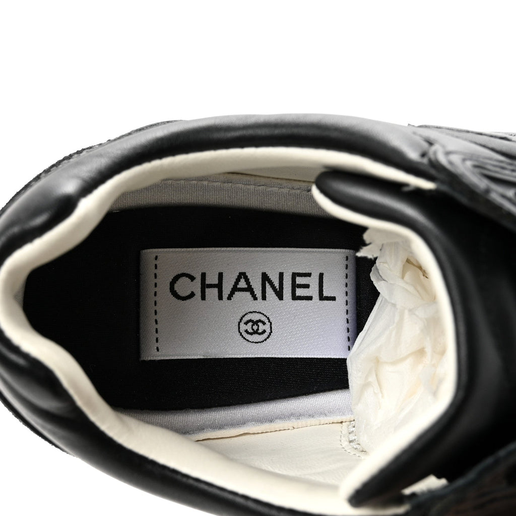 CHANEL TWEED SUEDE CALFSKIN CC SNEAKERS NAVY & BLACK