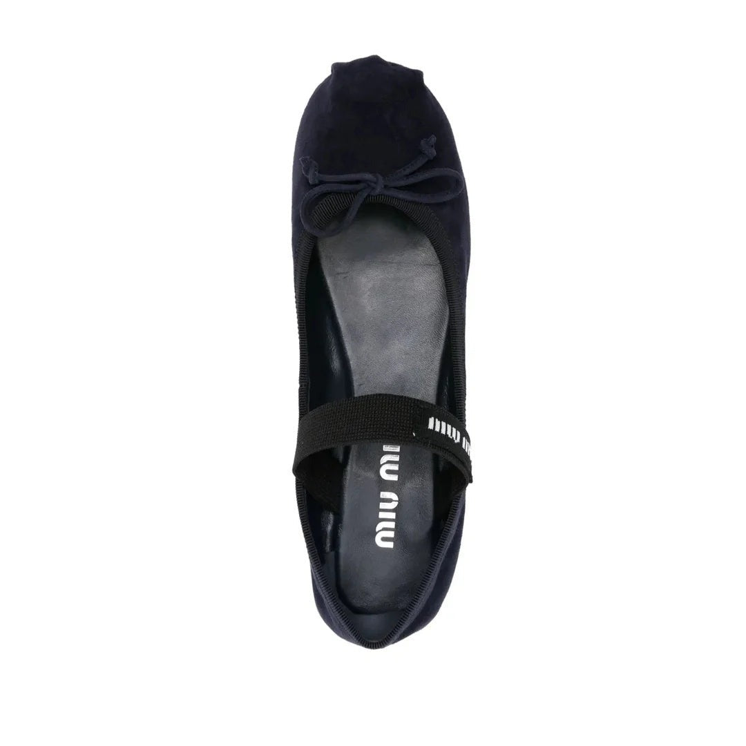 Miu Miu Ruffled Suede Ballerinas - Dark Blue/Navy