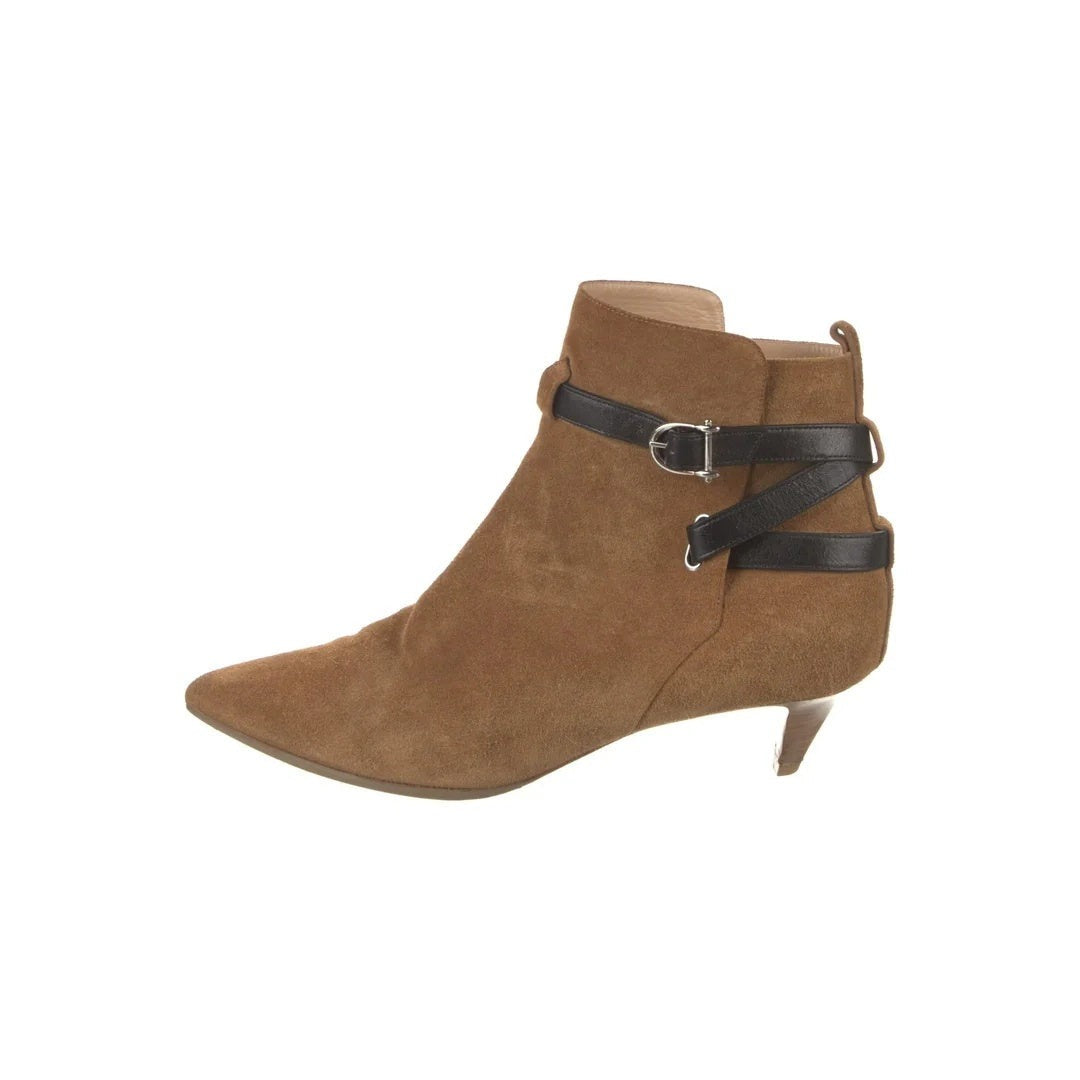 Celine Suede Ankle Boots - Camel with black straps (different model)