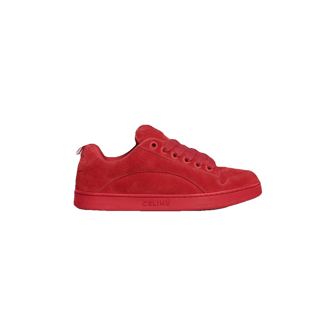 Celine Logo Velvet and Suede Sneaker - Red