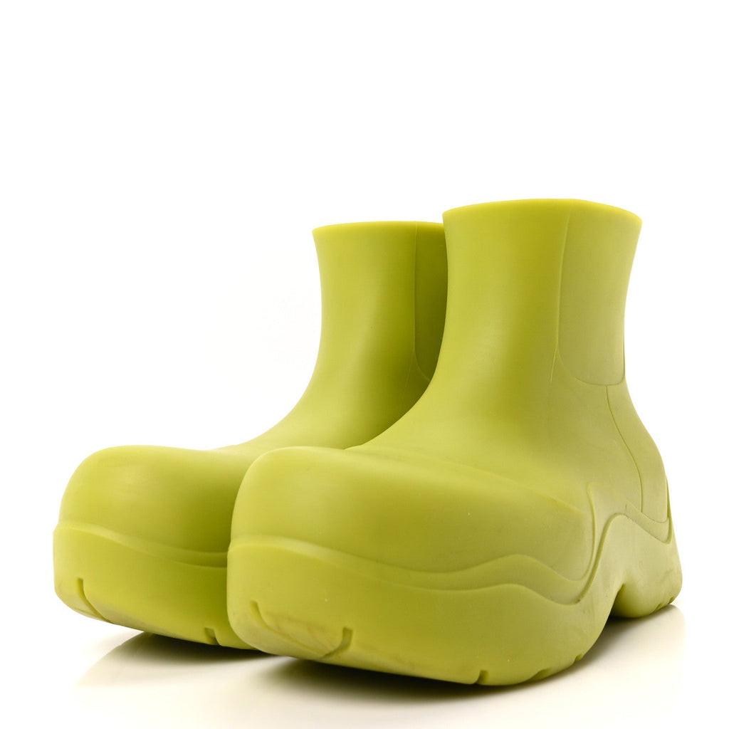 BOTTEGA VENETA PUDDLE RUBBER ANKLE BOOTS KIWI WHITE & TRANSPARENT