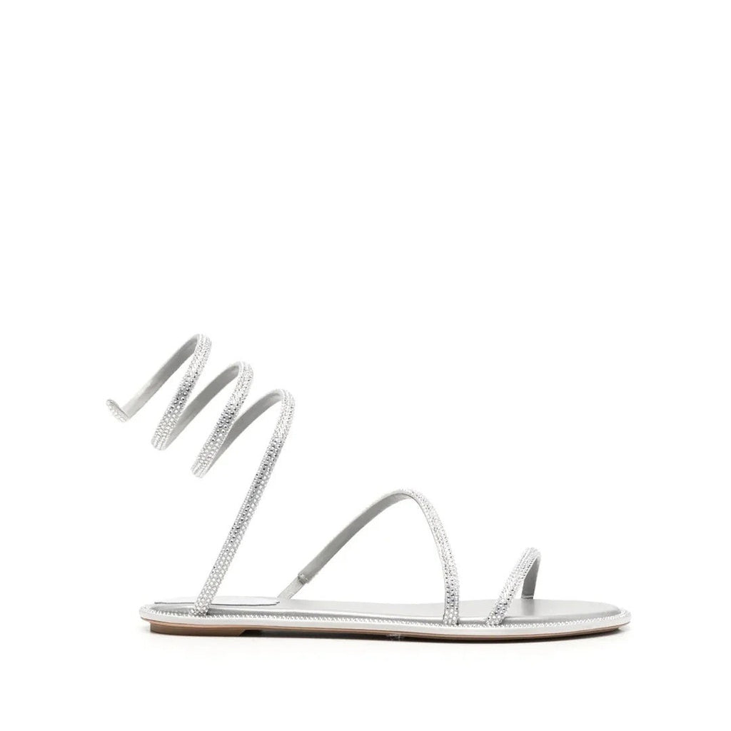 René Caovilla Embellished Satin Thong Sandal - Silver/White