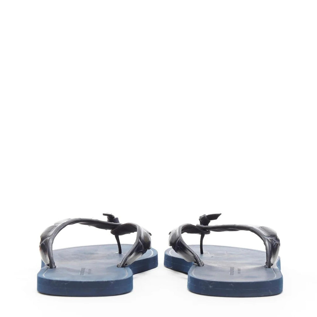 Bottega Veneta Sampieri Flat Thong Rubber Flip Flops - Navy/Grey