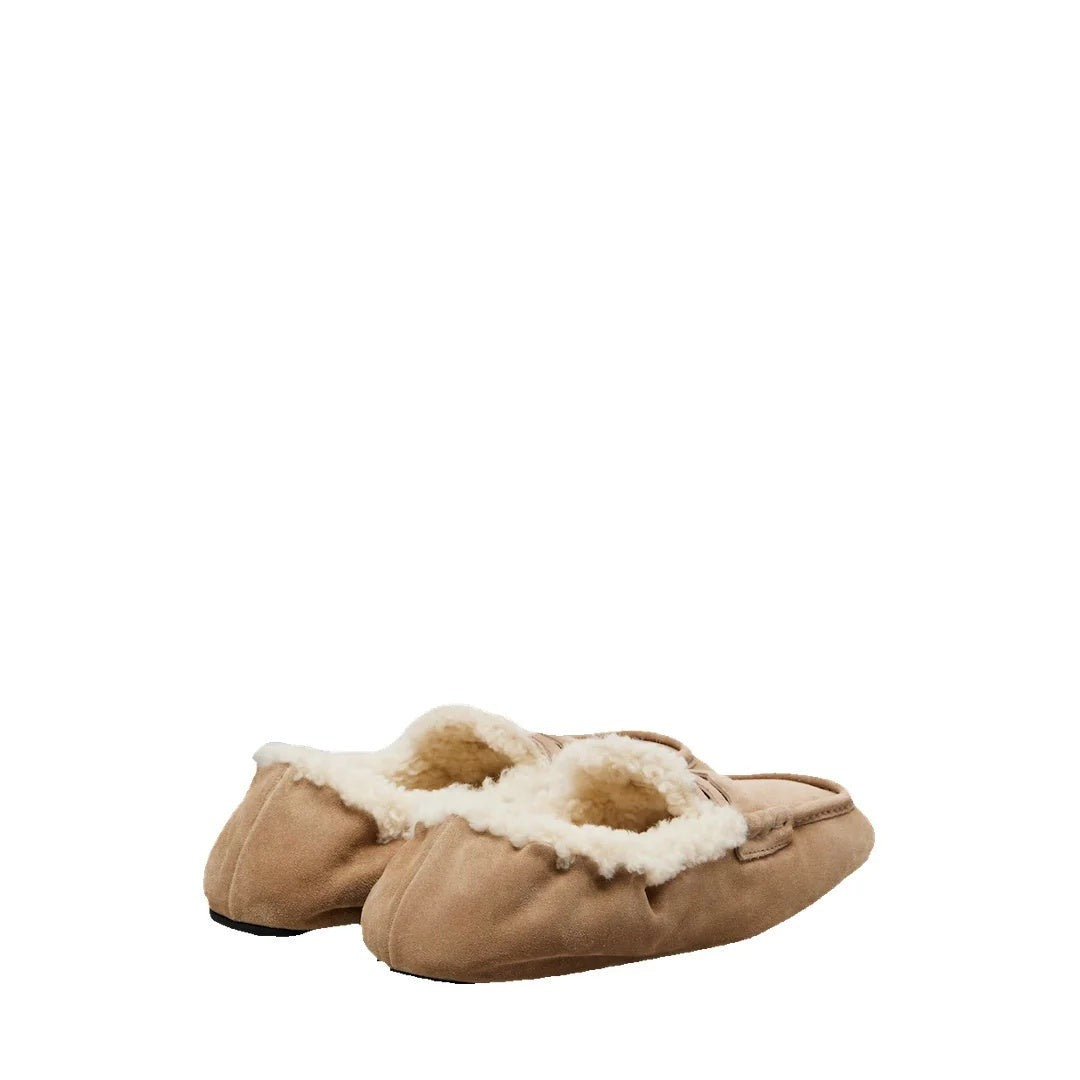 Miu Miu Suede Shearling Penny Loafer Mule - Brown