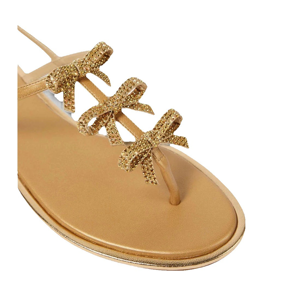 René Caovilla Thong Sandal Textile Leather - Gold