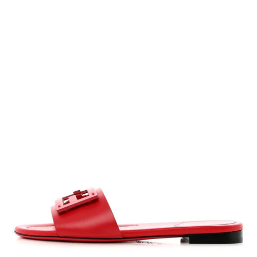 Fendi Vitello Baguette Flat Slide Sandal - Red
