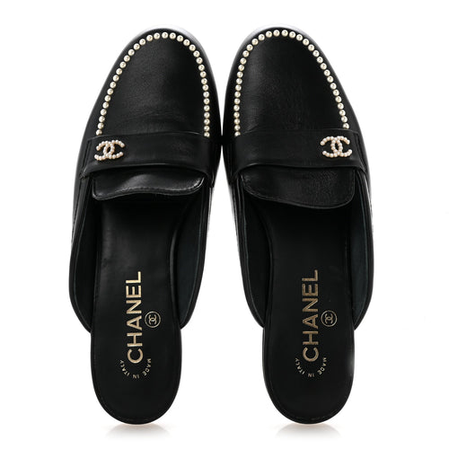 CHANEL CC MULES LAMBSKIN BLACK GHW