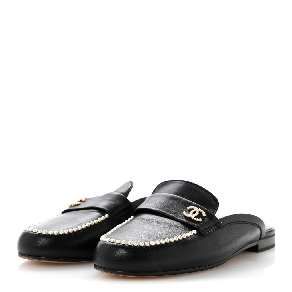 CHANEL CC MULES LAMBSKIN BLACK GHW
