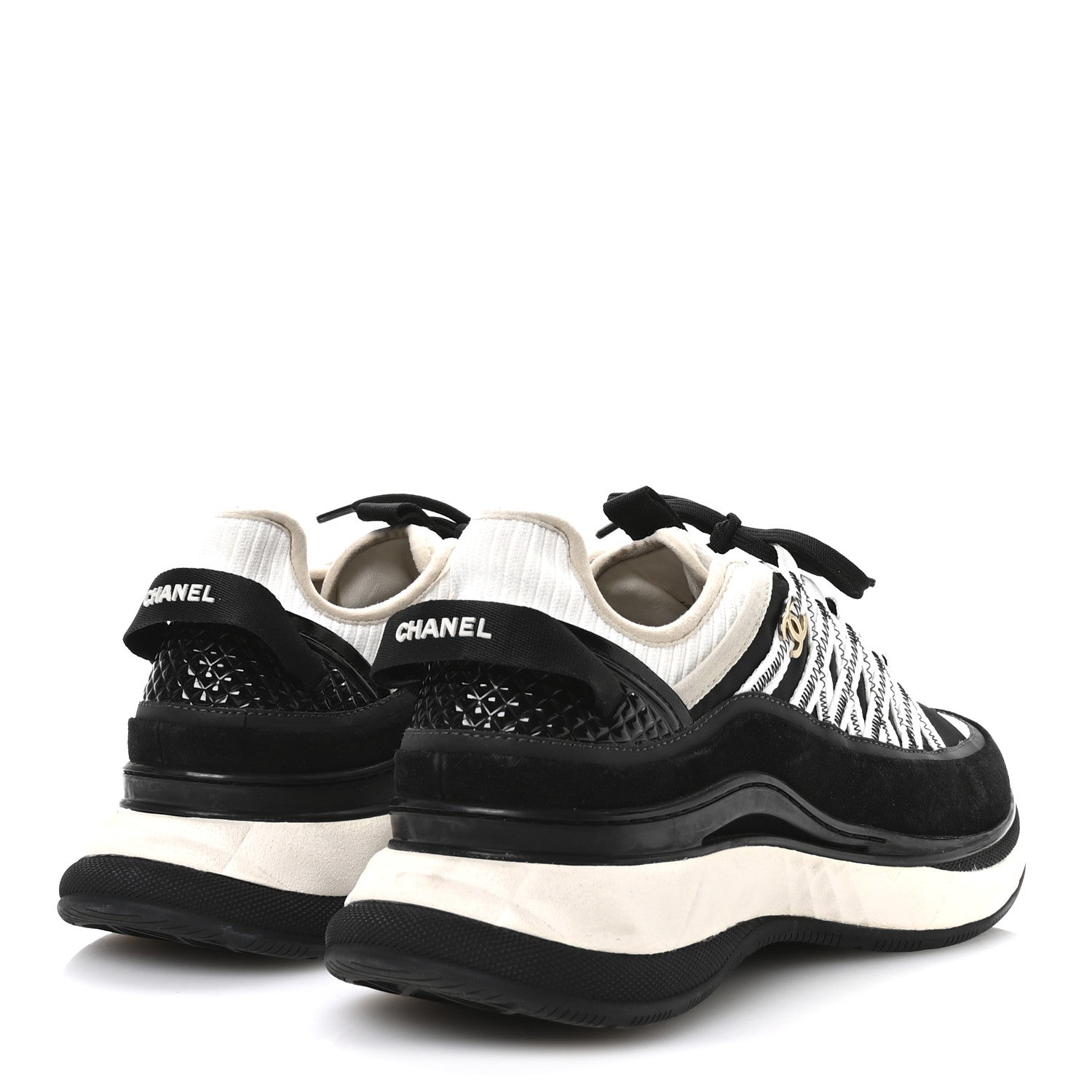 CHANEL FABRIC SUEDE CALFSKIN CC SNEAKERS PINK BEIGE PINK & BLACK & WHITE