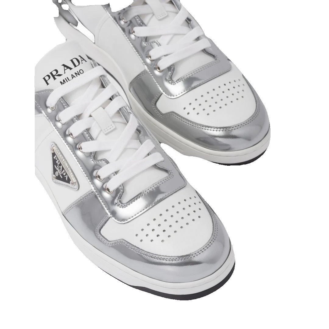 Prada Downtown Leather Sneakers - Silver/White