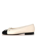 CHANEL LAMBSKIN CAP TOE CC BALLERINA FLAT BEIGE BLACK