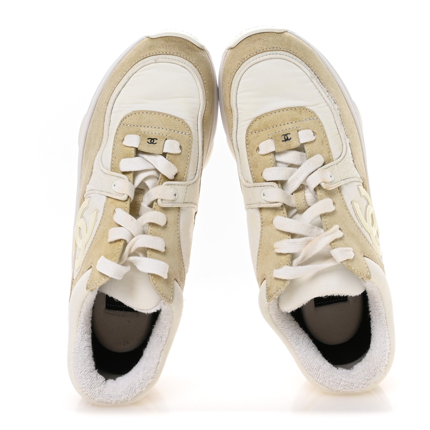 CHANEL FABRIC SUEDE CALFSKIN CC SNEAKERS PINK BEIGE PINK & WHITE