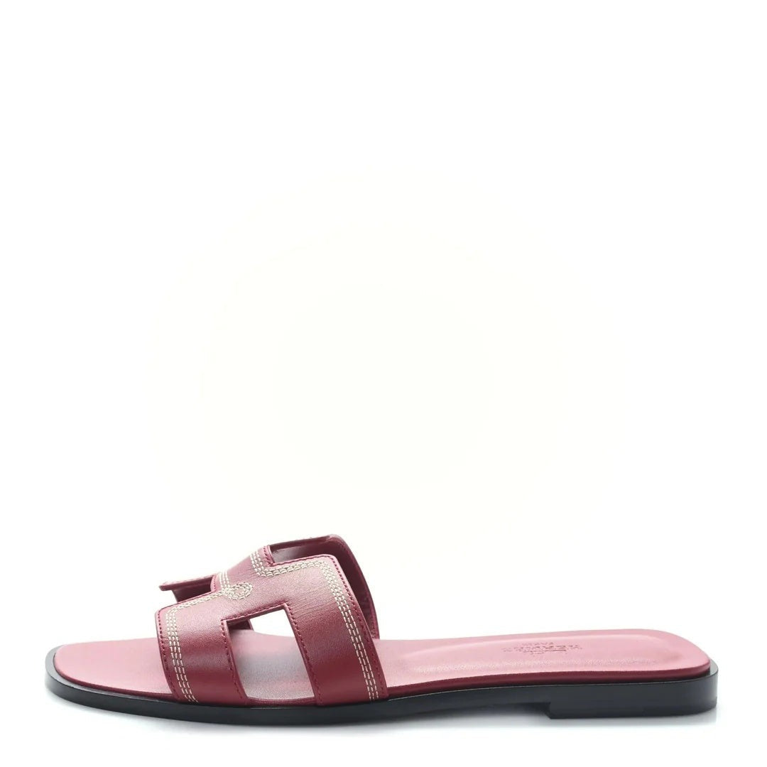 Hermès Hermes Box Calfskin Oran Sandal Rouge Tomette - Burgundy