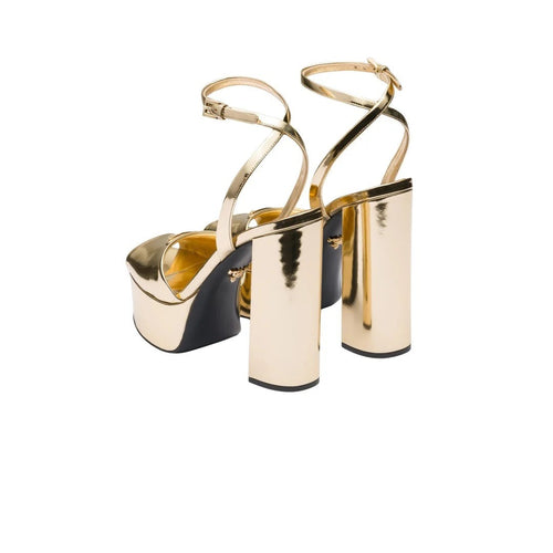 Prada Leather Metallic Sandals - Gold platform heels