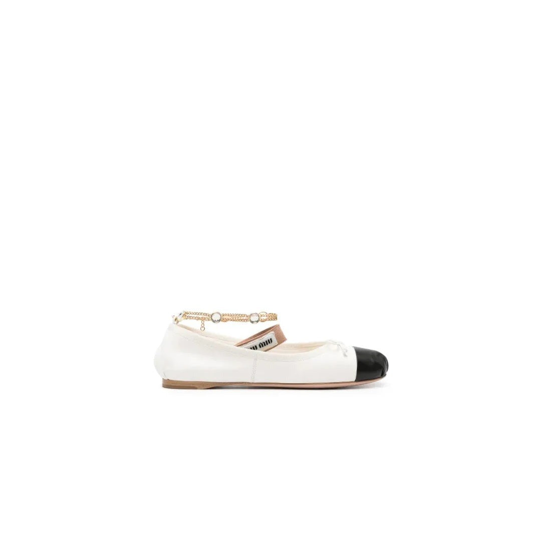 Miu Miu Embroidered Mesh Ballerinas - White/Black