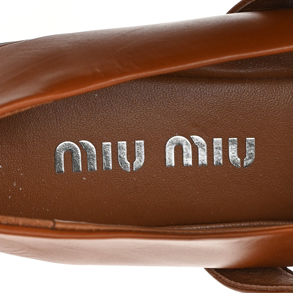 MIU MIU CALFSKIN MARY JANE BALLERINA FLAT COGNAC