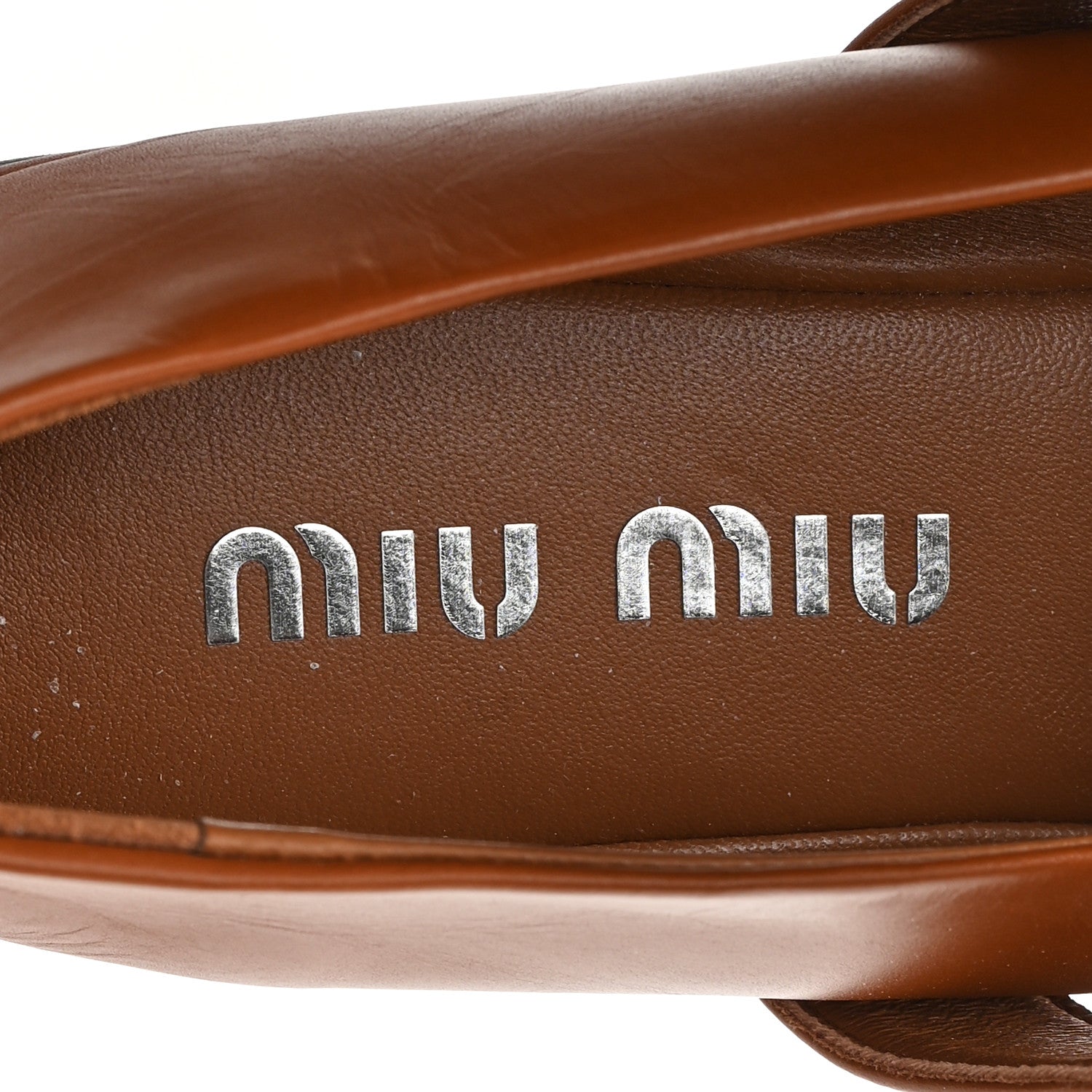 MIU MIU CALFSKIN MARY JANE BALLERINA FLAT COGNAC