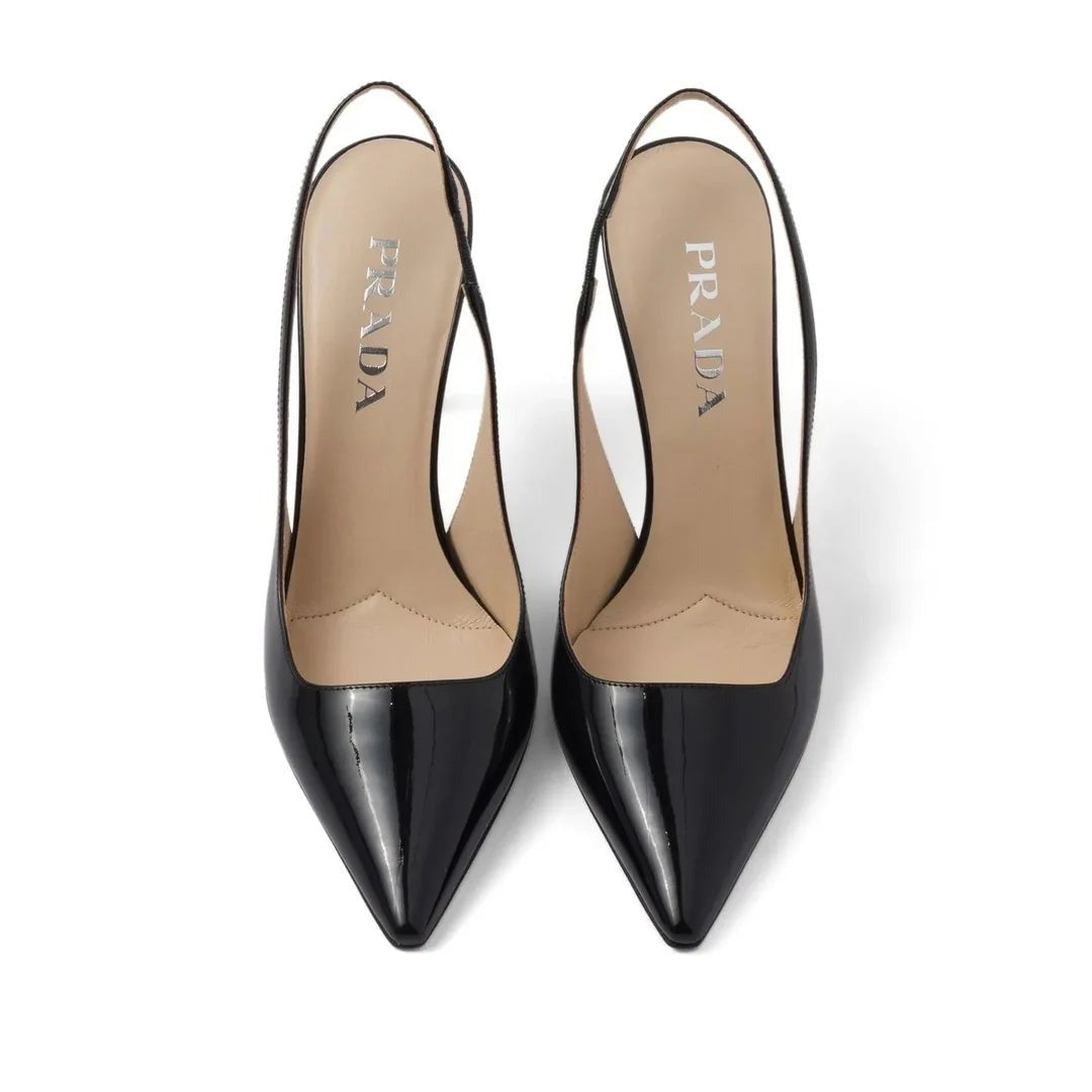 Prada Spazzolato Padded Triangle Logo Slingback Flats - Black