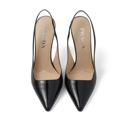Prada Spazzolato Padded Triangle Logo Slingback Flats - Black