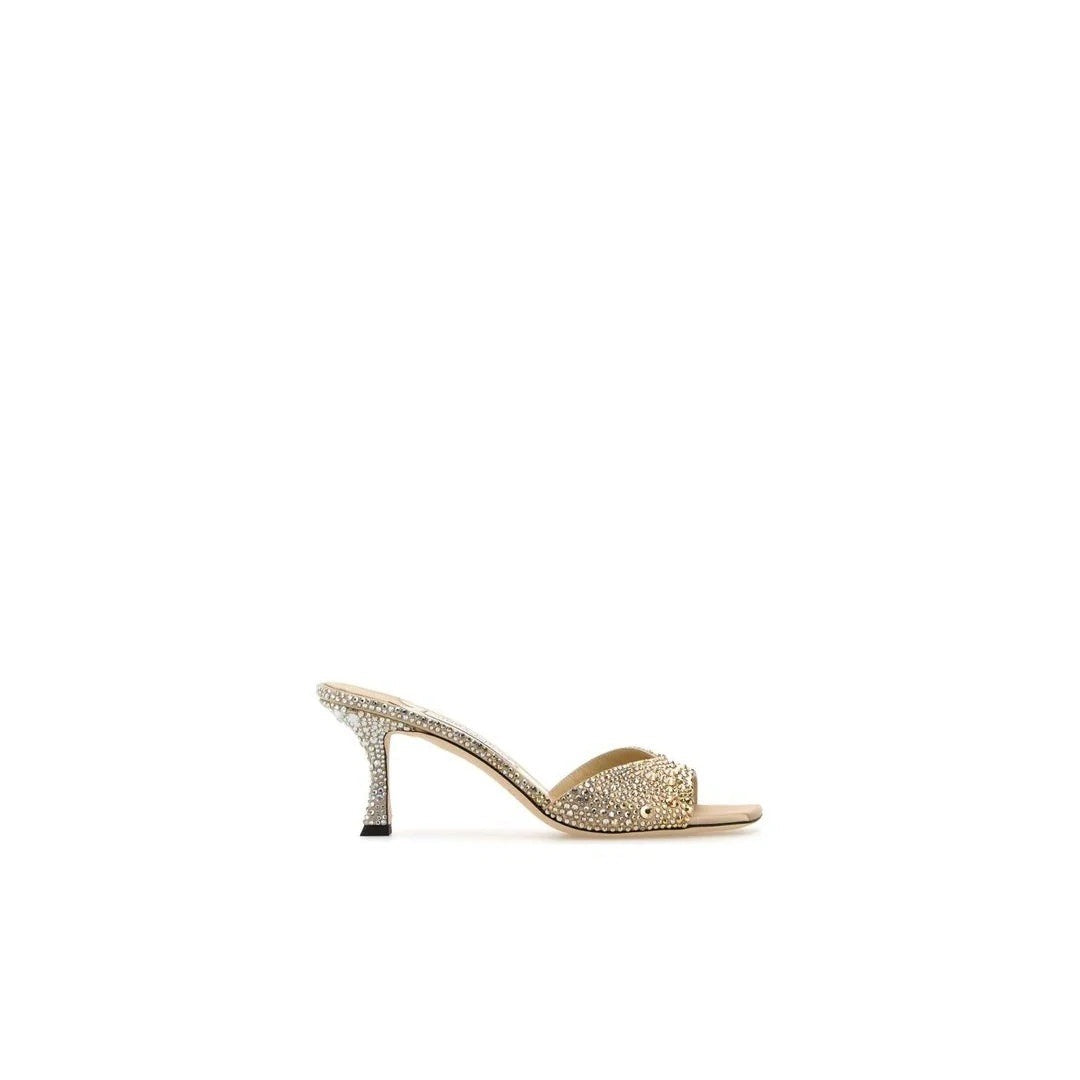 Jimmy Choo Skye Satin Heeled Mules - Crystal Embellished Beige