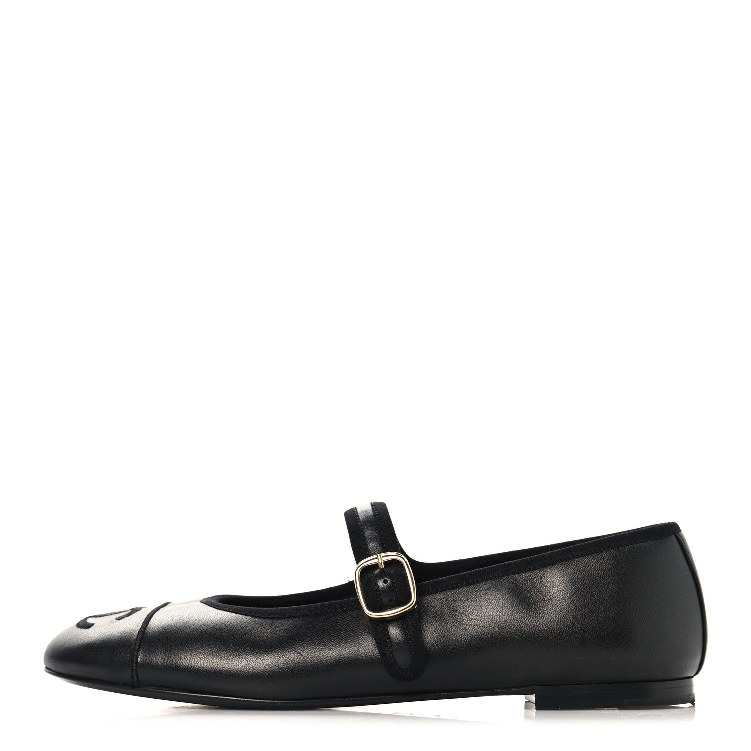 CHANEL PEARL STUDDED MARY JANE FLATS LAMBSKIN BLACK