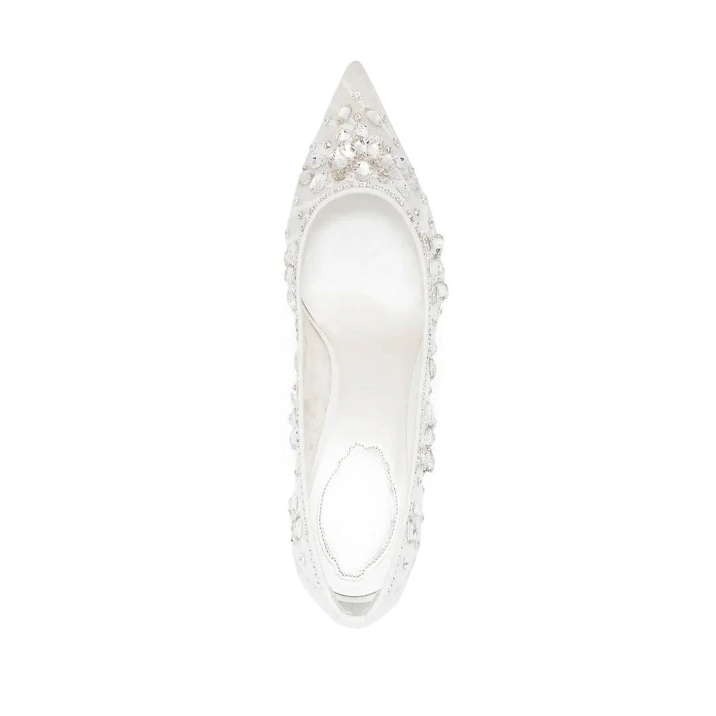René Caovilla Frida Crystal-Embellished Strappy Slipper - White