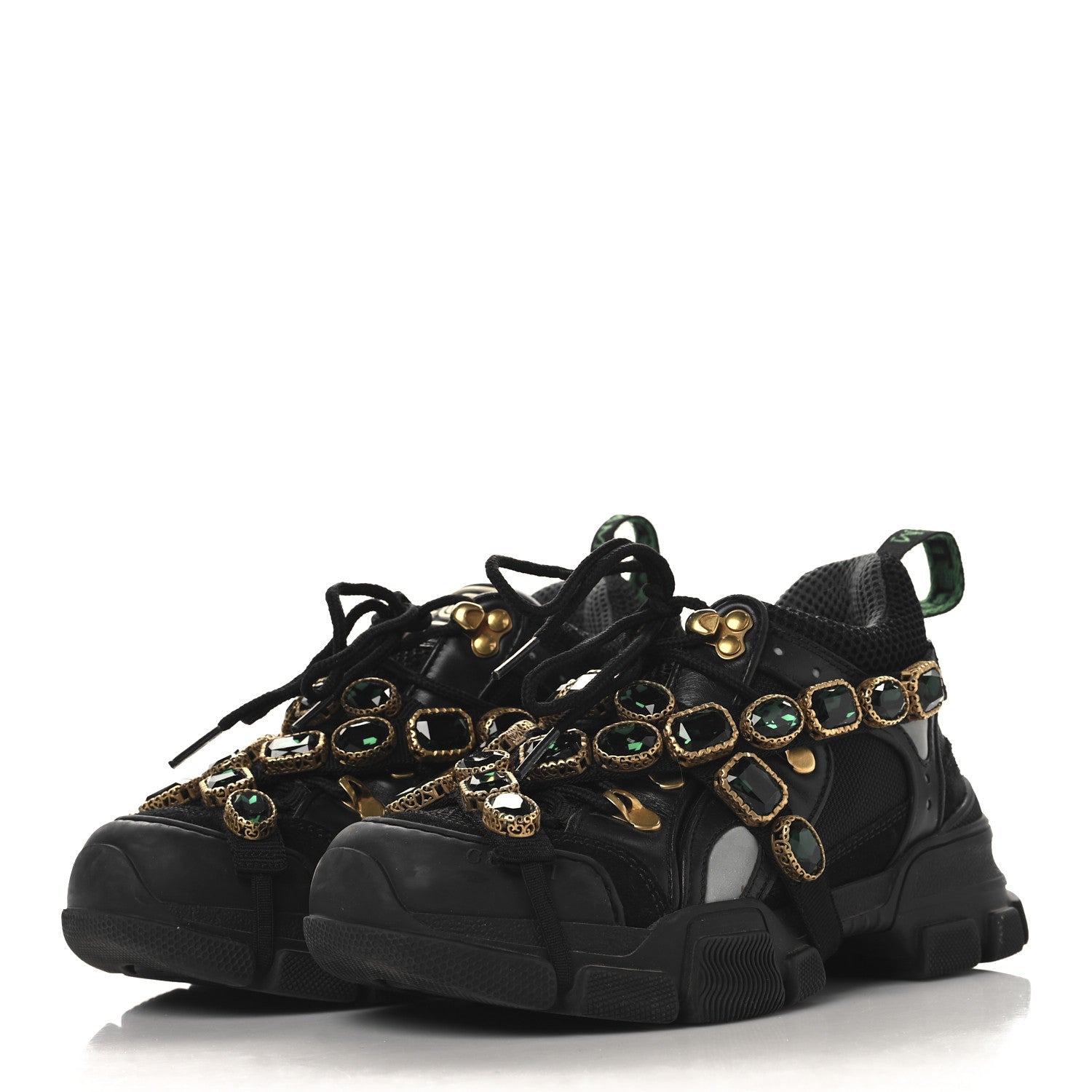 GUCCI FLASHTREK MESH CALFSKIN REMOVABLE CRYSTALS SNEAKERS SILVER