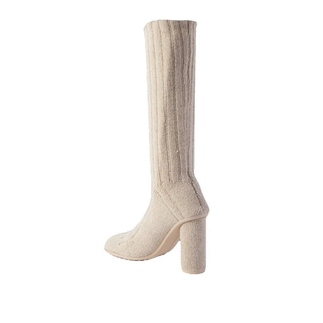 Bottega Veneta Atomic Ribbed-Knit Knee-Boots - Cream/Beige