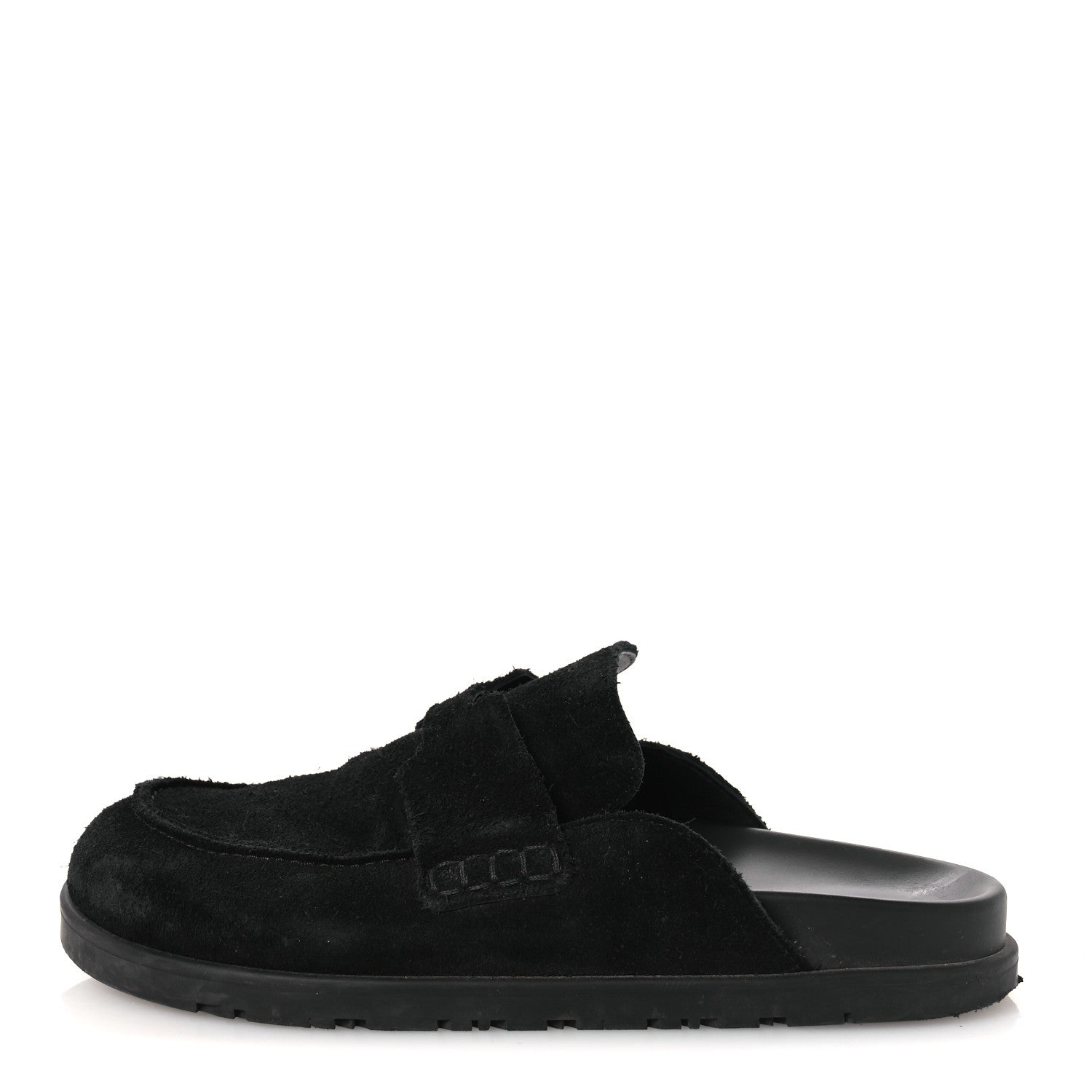 HERMÈS HERMES SUEDE CALFSKIN GO MULE BLACK WITH WHITE SHEARLING