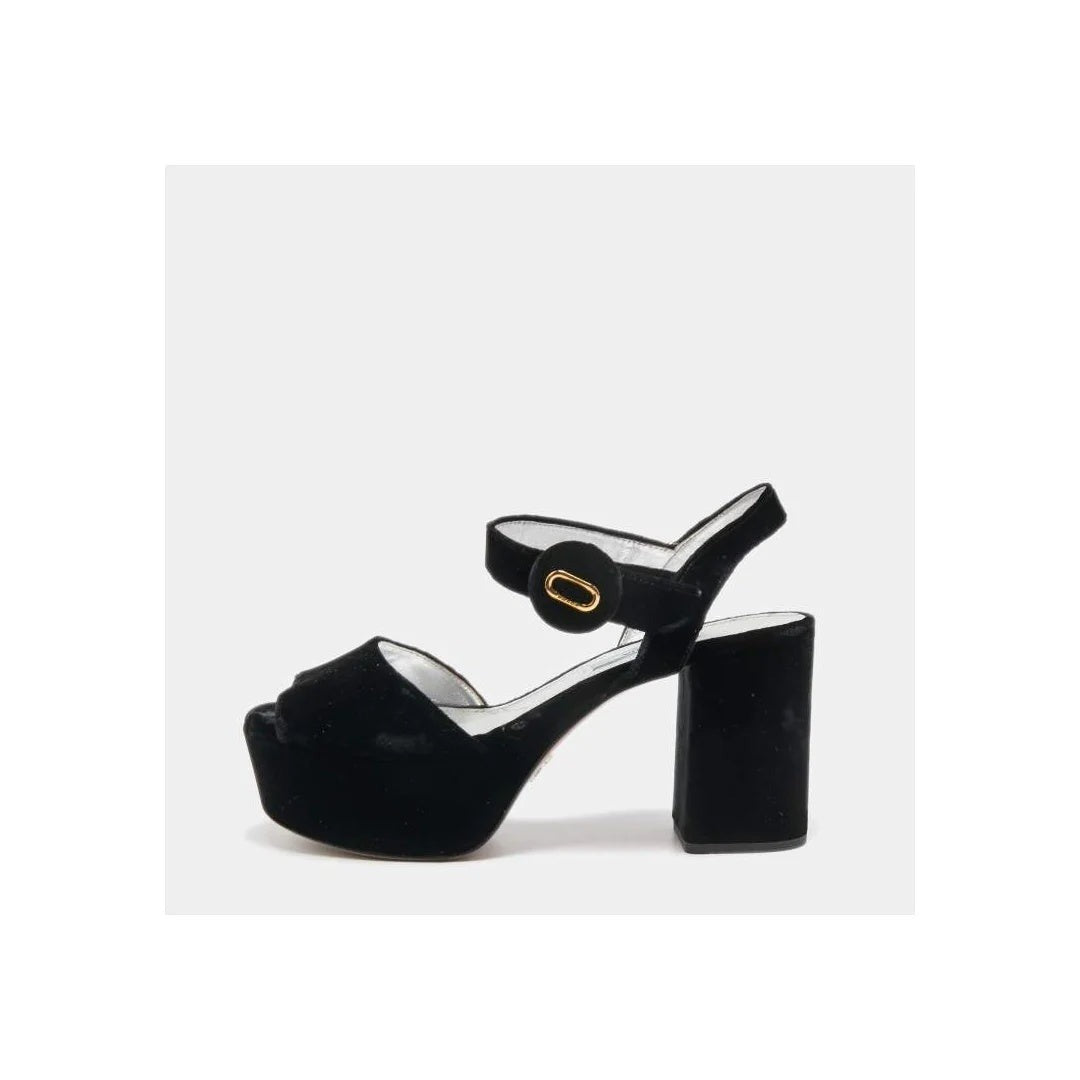 Prada Block Heel Ankle Strap Sandal - Black