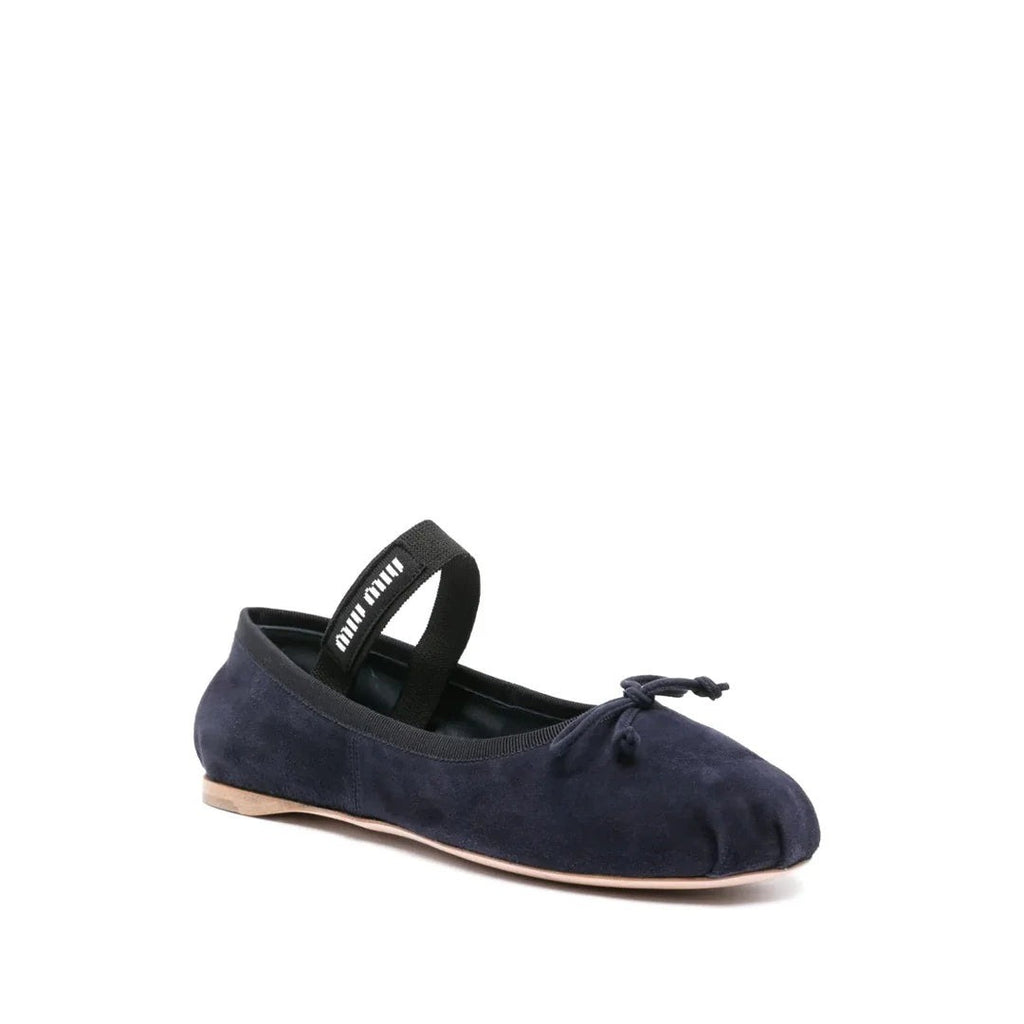 Miu Miu Ruffled Suede Ballerinas - Dark Blue/Navy