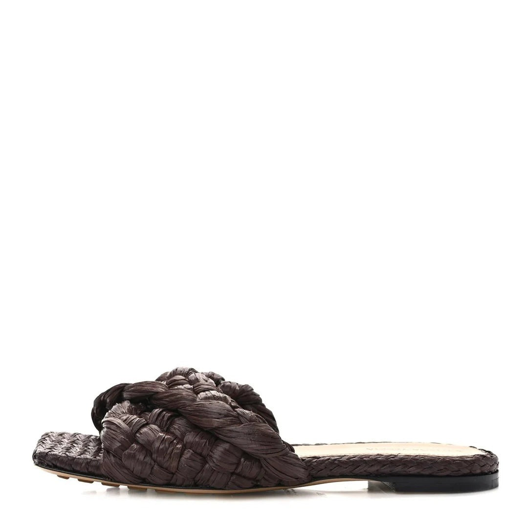 Bottega Veneta Raffia Twisted Intrecciato Stretch Mule Sandals - Brown (flat)